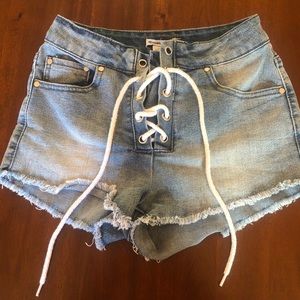 Revamped Denim distressed tie shorts size 2/3 medium wash